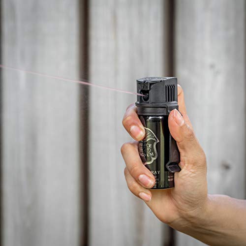 POLICE MAGNUM Pepper Spray Self Defense- 16ft Range- Portable Law Enforcement Unit - Made in The USA - 1 Pack 2oz Flip Top (Belt Clip Stream)