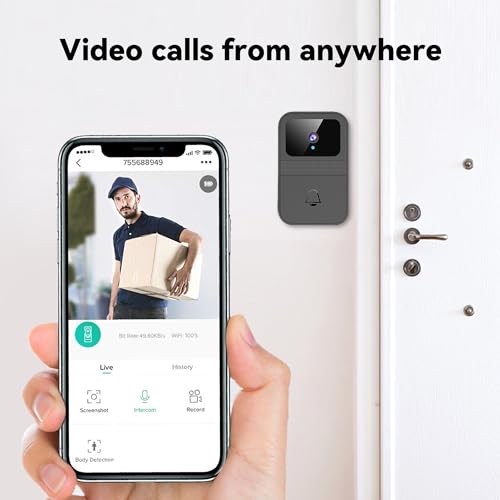movrock 365-Day Video Doorbell Wireless with Camera monitor: Easy Installation, Stable Connection, One-Click Sound Change for Enhanced Home Security, black