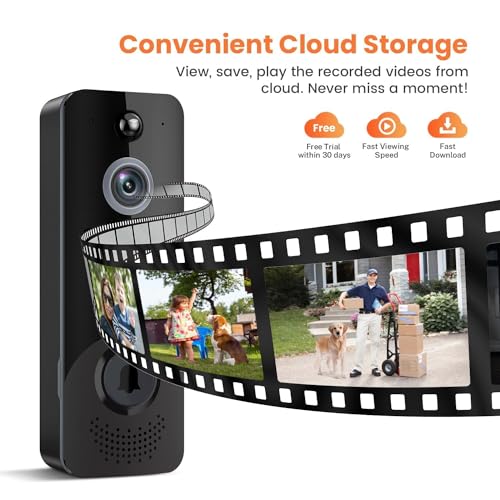 SJCODE Wireless Doorbell Camera, Chime Ringer Included, AI Human Detection, 2-Way Audio, Night Vision, Instant Alerts, Cloud Storage, Rechargeable Battery, All-Weather Resilience, Home Security System