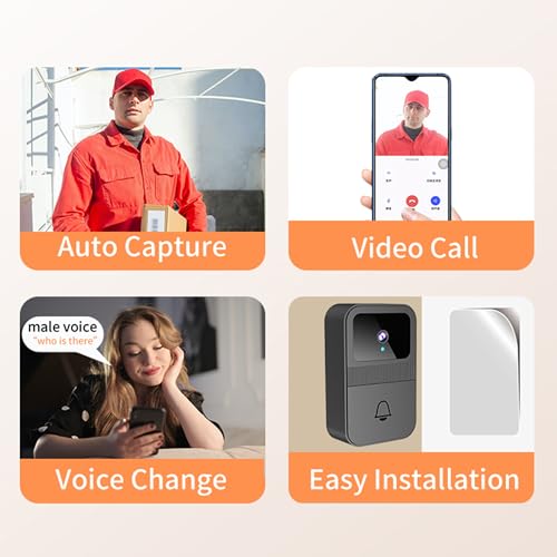 movrock 365-Day Video Doorbell Wireless with Camera monitor: Easy Installation, Stable Connection, One-Click Sound Change for Enhanced Home Security, black