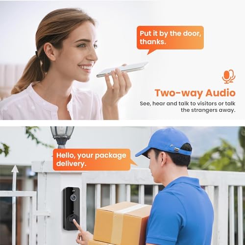 SJCODE Wireless Doorbell Camera, Chime Ringer Included, AI Human Detection, 2-Way Audio, Night Vision, Instant Alerts, Cloud Storage, Rechargeable Battery, All-Weather Resilience, Home Security System