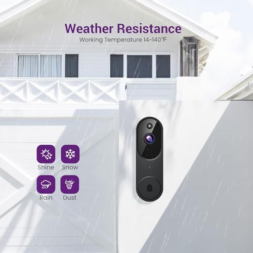 SUNNYJANE Wireless 1080p Video Doorbell Camera, AI Human Detection, Live View, 2-Way Audio Included Chime, 2.4G Wi-Fi, Night Vision, Cloud Storage, Indoor/Outdoor Surveillance Cam