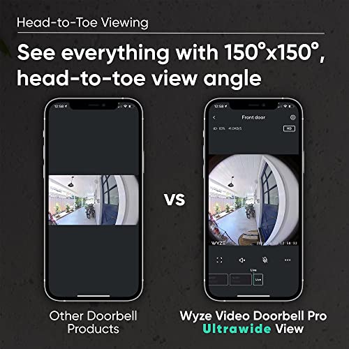 Wyze Wireless Video Doorbell Pro (Chime Included), 1440 HD Video, 1:1 Aspect Ratio: 1:1 Head-to-Toe View, 2-Way Audio, Night Vision