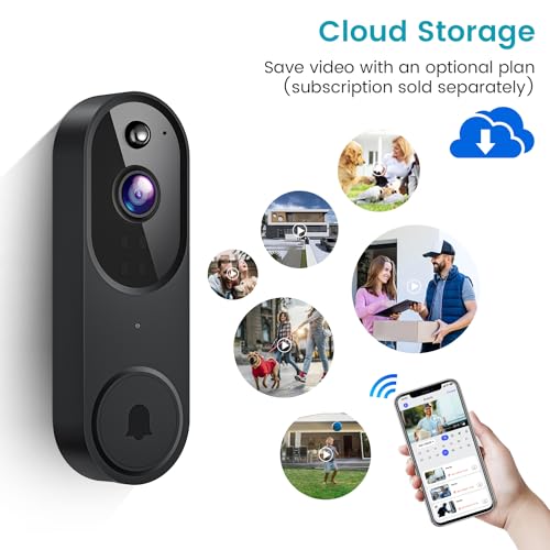 Occuwave 1080P Video Doorbell Camera Wireless, Cloud Storage, Live View, 2-Way Audio, Night Vision, Chime Ringer Included, 2.4G WiFi, Rechargeable Battery, Outdoor Indoor Surveillance