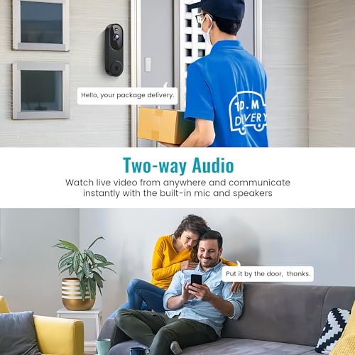 Occuwave 1080P Video Doorbell Camera Wireless, Cloud Storage, Live View, 2-Way Audio, Night Vision, Chime Ringer Included, 2.4G WiFi, Rechargeable Battery, Outdoor Indoor Surveillance