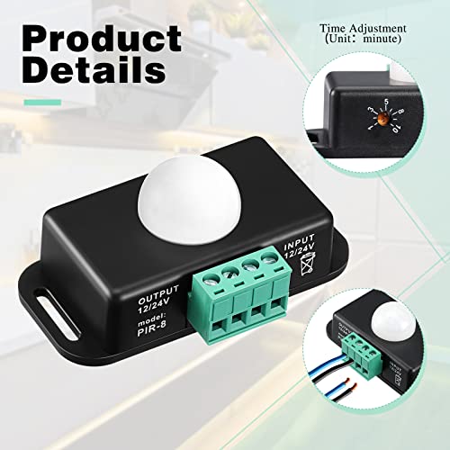 3 Packs 12 V 24 V PIR Sensor Adjustable LED c Black Infrared Motion Detector Body Motion Sensing Light Switch PIR Controller with Embedded PIR Probes for Flexible LED Strip Lights