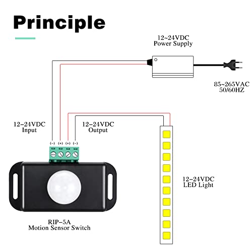 3 Packs 12 V 24 V PIR Sensor Adjustable LED c Black Infrared Motion Detector Body Motion Sensing Light Switch PIR Controller with Embedded PIR Probes for Flexible LED Strip Lights