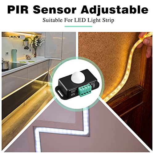 3 Packs 12 V 24 V PIR Sensor Adjustable LED c Black Infrared Motion Detector Body Motion Sensing Light Switch PIR Controller with Embedded PIR Probes for Flexible LED Strip Lights
