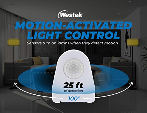 Westek Plug In Motion Sensor Outlet Light Control, 2 Pack - Indoor Motion Sensor Device Activates Lights When Motion is Detected - Ideal for Dark Hallways - 25ft Range, 6 Foot Cord (MLC12BC-4)