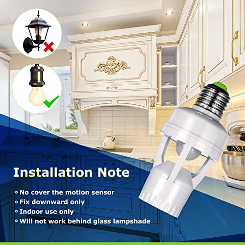 3 Pieces Hortsun Motion Sensor Light Socket Smart Screw in Light Bulb Outlet Compatible with E26/E27 Motion Activated Light Bulb Holder Adapter Automatic Light Control for Garage Storage Room