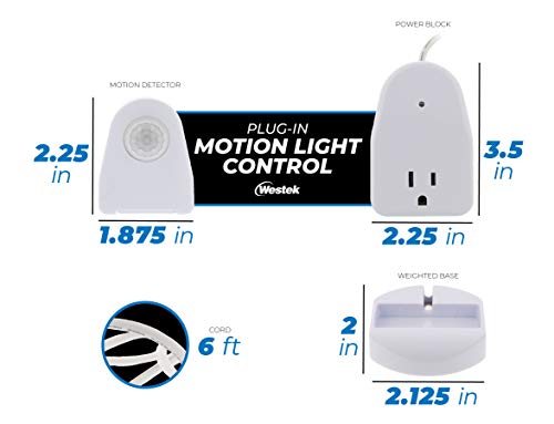Westek Plug In Motion Sensor Outlet Light Control, 2 Pack - Indoor Motion Sensor Device Activates Lights When Motion is Detected - Ideal for Dark Hallways - 25ft Range, 6 Foot Cord (MLC12BC-4)