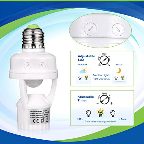 3 Pieces Hortsun Motion Sensor Light Socket Smart Screw in Light Bulb Outlet Compatible with E26/E27 Motion Activated Light Bulb Holder Adapter Automatic Light Control for Garage Storage Room