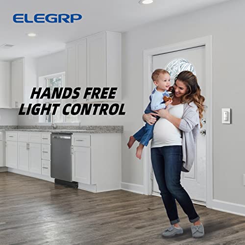 ELEGRP Single Pole Occupancy Motion Sensor Light Switch, PIR Infrared Motion Activated Switch, Need Grounding Wire, No Neutral Wire, for CFL/LED/Incandescent, with Plate, UL(2 Pack, Matte White)