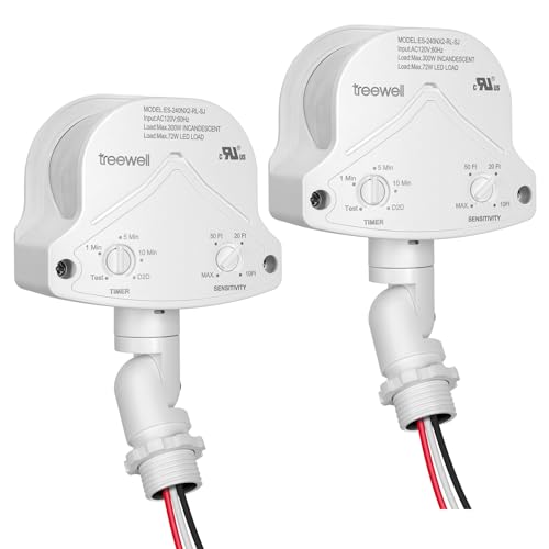 TREEWELL 2 Pack 240-Degree Replacement Motion Detector, Adjustable Delay Time & Detection Sensitivity Up to 60 Feet Range, 3 Working Modes Pir Motion Sensor for Security Floodlight, White, UL Listed