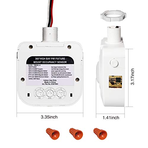 ECOELER Ceiling Occupancy Motion Sensor Switch, High Bay Fixture Mount 360° Ceiling Automatic Light Switch, 120/277VAC, UL, FCC Approved Passive Infrared Sensor