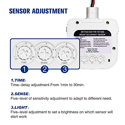 ECOELER Ceiling Occupancy Motion Sensor Switch, High Bay Fixture Mount 360° Ceiling Automatic Light Switch, 120/277VAC, UL, FCC Approved Passive Infrared Sensor