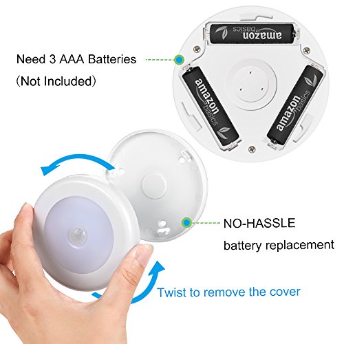 AMIR Upgraded Motion Sensor Light, Cordless Battery-Powered LED Night Light, Stick-Anywhere Closet Light Stair Lights, Wall Lights for Hallway, Bedroom, Kitchen (White - Pack of 6)
