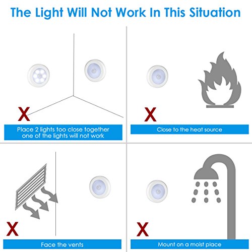 AMIR Upgraded Motion Sensor Light, Cordless Battery-Powered LED Night Light, Stick-Anywhere Closet Light Stair Lights, Wall Lights for Hallway, Bedroom, Kitchen (White - Pack of 6)