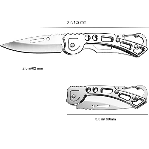 4 Pack Self-Defense Folding Knife With Key Ring Easy To Everyday Carry, Outdoor Survival Stainless Steel Pocket Knife (Silver)