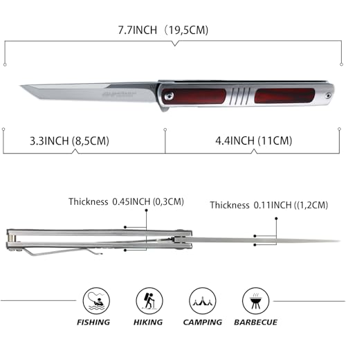 ohmonlyhoo Pocket Knife for Men, 3.5 inch Folding Knife with Pocket Clip,Rosewood Handle Tanto Knife, Great Gift For Men and Women