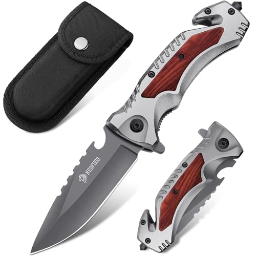NedFoss DA169 Pocket Knife, 5 IN 1 Multitool Pocket Knife for Men, Survival Pocket Knife with Clip, Glass Breaker, Bottle Opener, Seat Belt Cutter, Folding Pocket Knives for Camping Hiking