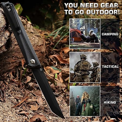 REMETTE Tactical Pocket Knife GD22K, Flipper Open D2 Steel Tanto Folding knife with Durable G10 Handle,Men Women Everyday Carry EDC Knife,Sharp Camping Hiking Daily Work Knives