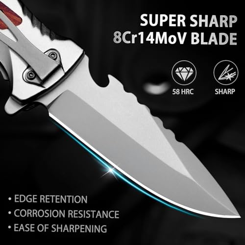 NedFoss DA169 Pocket Knife, 5 IN 1 Multitool Pocket Knife for Men, Survival Pocket Knife with Clip, Glass Breaker, Bottle Opener, Seat Belt Cutter, Folding Pocket Knives for Camping Hiking