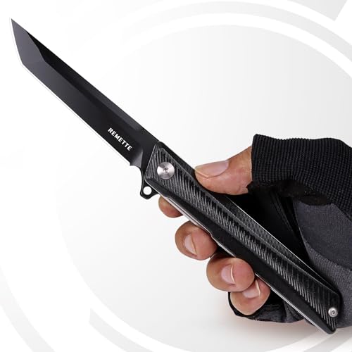 REMETTE Tactical Pocket Knife GD22K, Flipper Open D2 Steel Tanto Folding knife with Durable G10 Handle,Men Women Everyday Carry EDC Knife,Sharp Camping Hiking Daily Work Knives