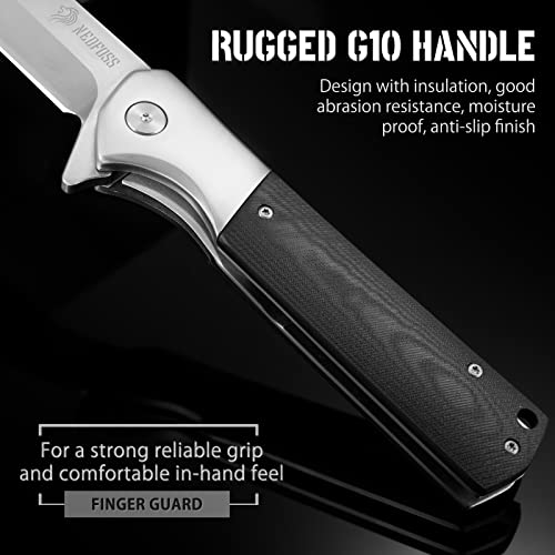 NedFoss BEAST Pocket Knife for Men, 4 inch D2 Steel Blade Folding Knife with Clip, G10 Handle, Safety Liner Lock, Heavy Duty Tactical Knife for Hiking Camping Gifts for Men Women