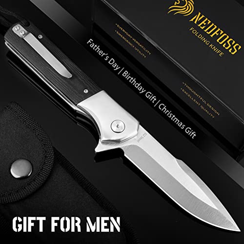 NedFoss BEAST Pocket Knife for Men, 4 inch D2 Steel Blade Folding Knife with Clip, G10 Handle, Safety Liner Lock, Heavy Duty Tactical Knife for Hiking Camping Gifts for Men Women