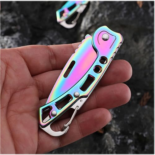 WWZJ 2 Pack Pocket Knife (Multicolored Titanium) with Key Ring Easy To Everyday Carry, Folding Knife Self-Defense