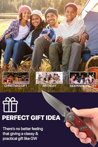Pocket Knife - 5Cr15MoV Sharp Blade - Spring Assisted Knife with Wood Handle - Tactical Folding Knives - Best for EDC Camping Survival - Birthday Gifts for Dad Men - Fathers Day Dad Gift Idea 97010