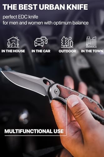 Pocket Knife - 5Cr15MoV Sharp Blade - Spring Assisted Knife with Wood Handle - Tactical Folding Knives - Best for EDC Camping Survival - Birthday Gifts for Dad Men - Fathers Day Dad Gift Idea 97010