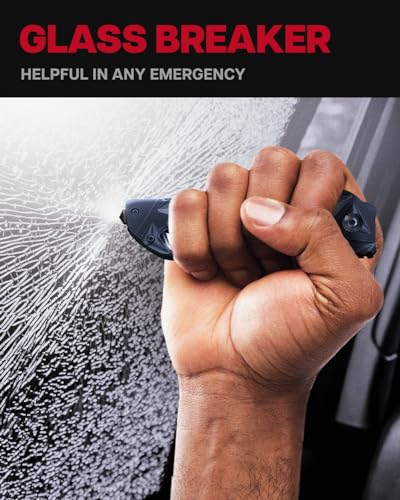 GOOD WORKER Black Pocket Knife - Serrated Sharp 3.5" Blade - Spring Assisted Tactical Knife Set with Wire Cutter Glass Breaker - Cool Folding Knives for Camping - Gifts for Men HB 207