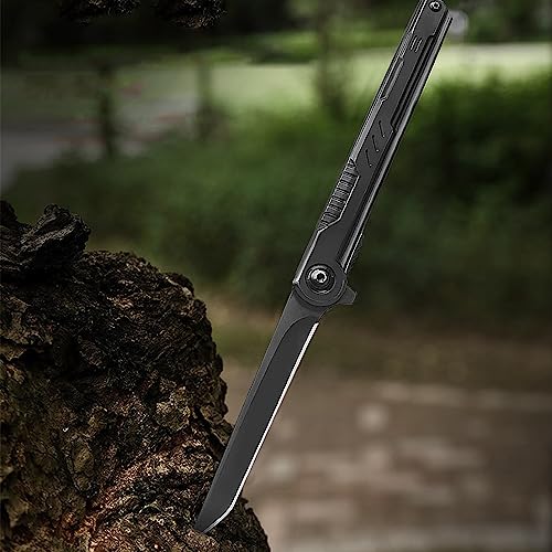 CABUGE EDC Pocket Knife for Men, Tanto Folding Knives with Clip, Slim Gentleman's Knife with Glass Breaker, Flipper Open and Liner Lock for Outdoor Survival Camping Everyday Carry