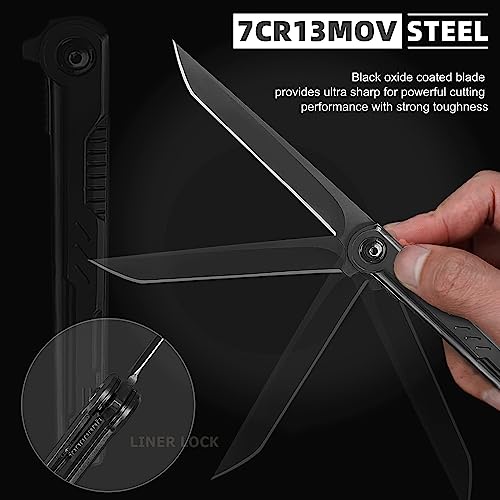 CABUGE EDC Pocket Knife for Men, Tanto Folding Knives with Clip, Slim Gentleman's Knife with Glass Breaker, Flipper Open and Liner Lock for Outdoor Survival Camping Everyday Carry