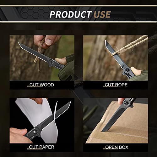 CABUGE EDC Pocket Knife for Men, Tanto Folding Knives with Clip, Slim Gentleman's Knife with Glass Breaker, Flipper Open and Liner Lock for Outdoor Survival Camping Everyday Carry