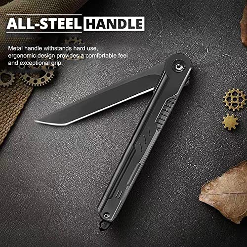 CABUGE EDC Pocket Knife for Men, Tanto Folding Knives with Clip, Slim Gentleman's Knife with Glass Breaker, Flipper Open and Liner Lock for Outdoor Survival Camping Everyday Carry