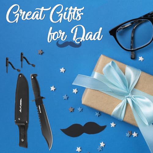 FLISSA Survival Hunting Knife with Sheath, 15-inch Fixed Blade Tactical Bowie Knife with Sharpener & Fire Starter for Camping, Outdoor, Bushcraft