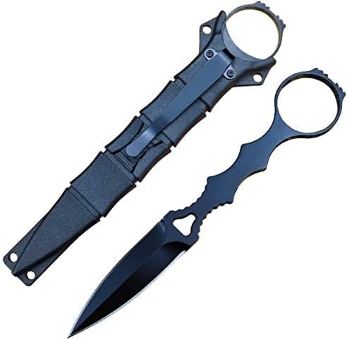 Socp Dagger Edc Tactical Fixed Blade Knife Spear Point, Coated Finish Black Handle With Sheath And Clip