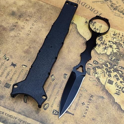 Socp Dagger Edc Tactical Fixed Blade Knife Spear Point, Coated Finish Black Handle With Sheath And Clip