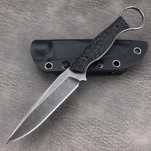 EDC Fixed Blade Knife with Kydex Sheath, Full Tang Survival Knife,8Cr13Mov Blade Black G10 Handle with Finger Loop,Tactical Knife Gifts for Men (black1)