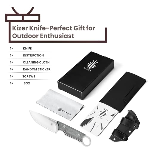 Kizer Cabox Fixed Blade Knife 3.35 Inches D2 Steel Fixed Blade Hunting Knife Micarta Handle with Sheath Pocket Knife1048A1