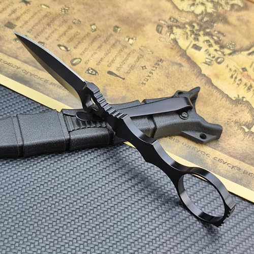 Socp Dagger Edc Tactical Fixed Blade Knife Spear Point, Coated Finish Black Handle With Sheath And Clip