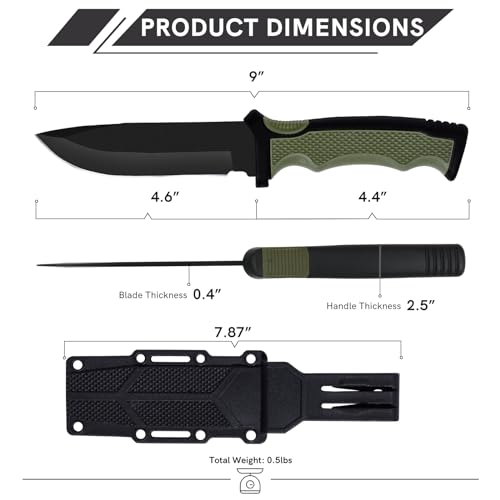 Dispatch Fixed Blade Knife with Sheath, Tactical Hunting Knives with Non-Slip Handle, for Outdoor, Bushcraft, Camping Knives Gifts for Men