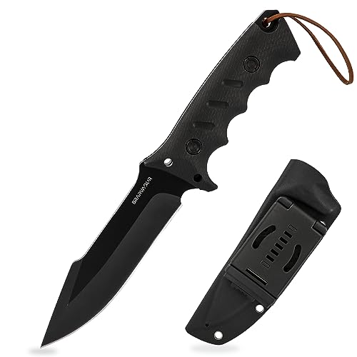 Brarvagur Fixed Blade Knife Full Tang with Kydex Sheath - Heavy Duty Outdoor Tactical Hunting Bushcraft Knives for Camping Adjustable Belt Clip (Heavygrip 4F)