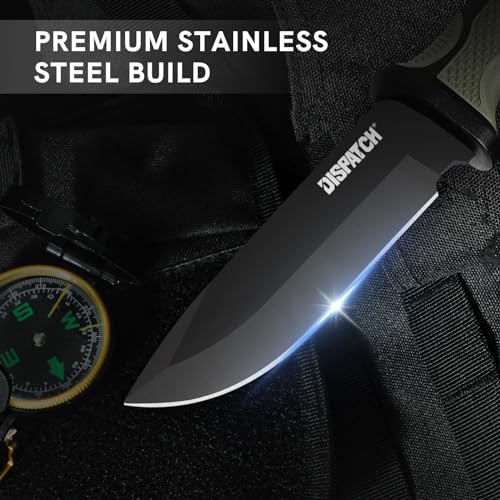 Dispatch Fixed Blade Knife with Sheath, Tactical Hunting Knives with Non-Slip Handle, for Outdoor, Bushcraft, Camping Knives Gifts for Men