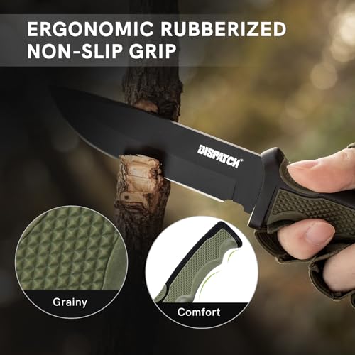 Dispatch Fixed Blade Knife with Sheath, Tactical Hunting Knives with Non-Slip Handle, for Outdoor, Bushcraft, Camping Knives Gifts for Men