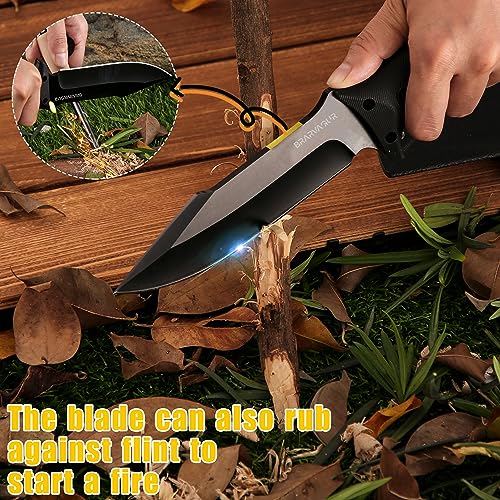 Brarvagur Fixed Blade Knife Full Tang with Kydex Sheath - Heavy Duty Outdoor Tactical Hunting Bushcraft Knives for Camping Adjustable Belt Clip (Heavygrip 4F)
