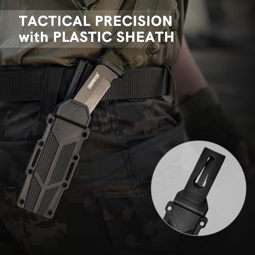 Dispatch Fixed Blade Knife with Sheath, Tactical Hunting Knives with Non-Slip Handle, for Outdoor, Bushcraft, Camping Knives Gifts for Men
